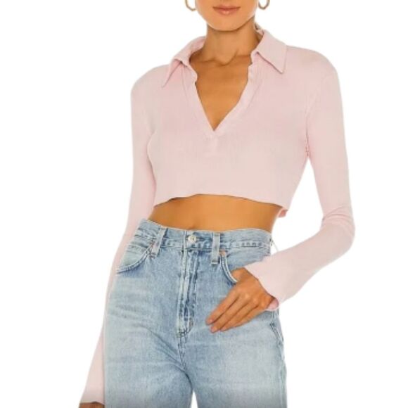 Lovers & Friends Light Blush Celeste Cropped Polo Top - Picture 1 of 7